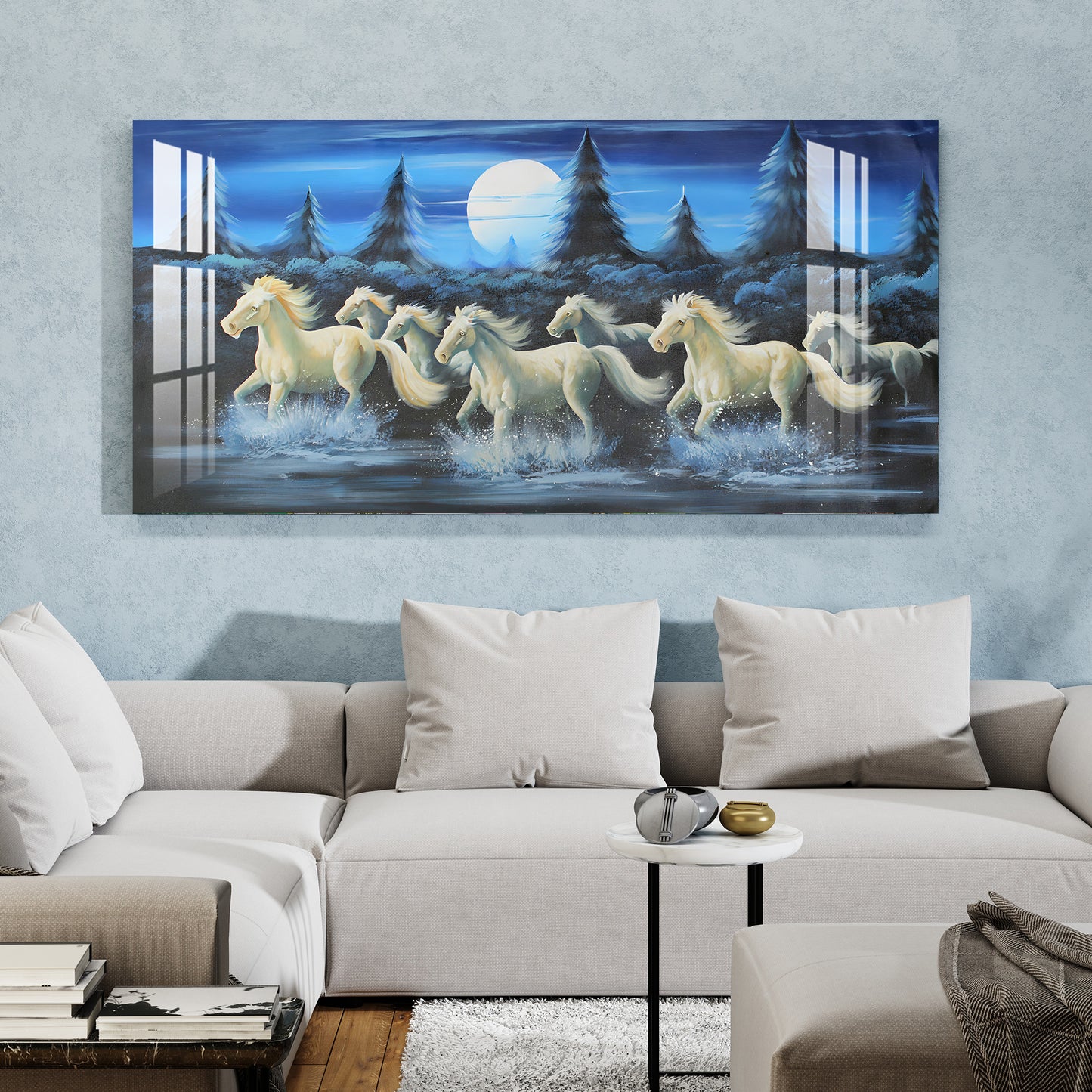 Horses Crossing River Acrylic Wall Art