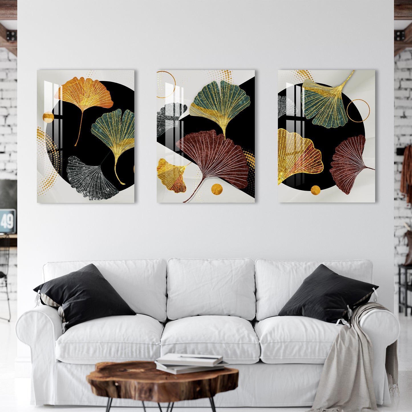 Ginkgo Biloba Leaves Acrylic Wall Art (Set of 3)