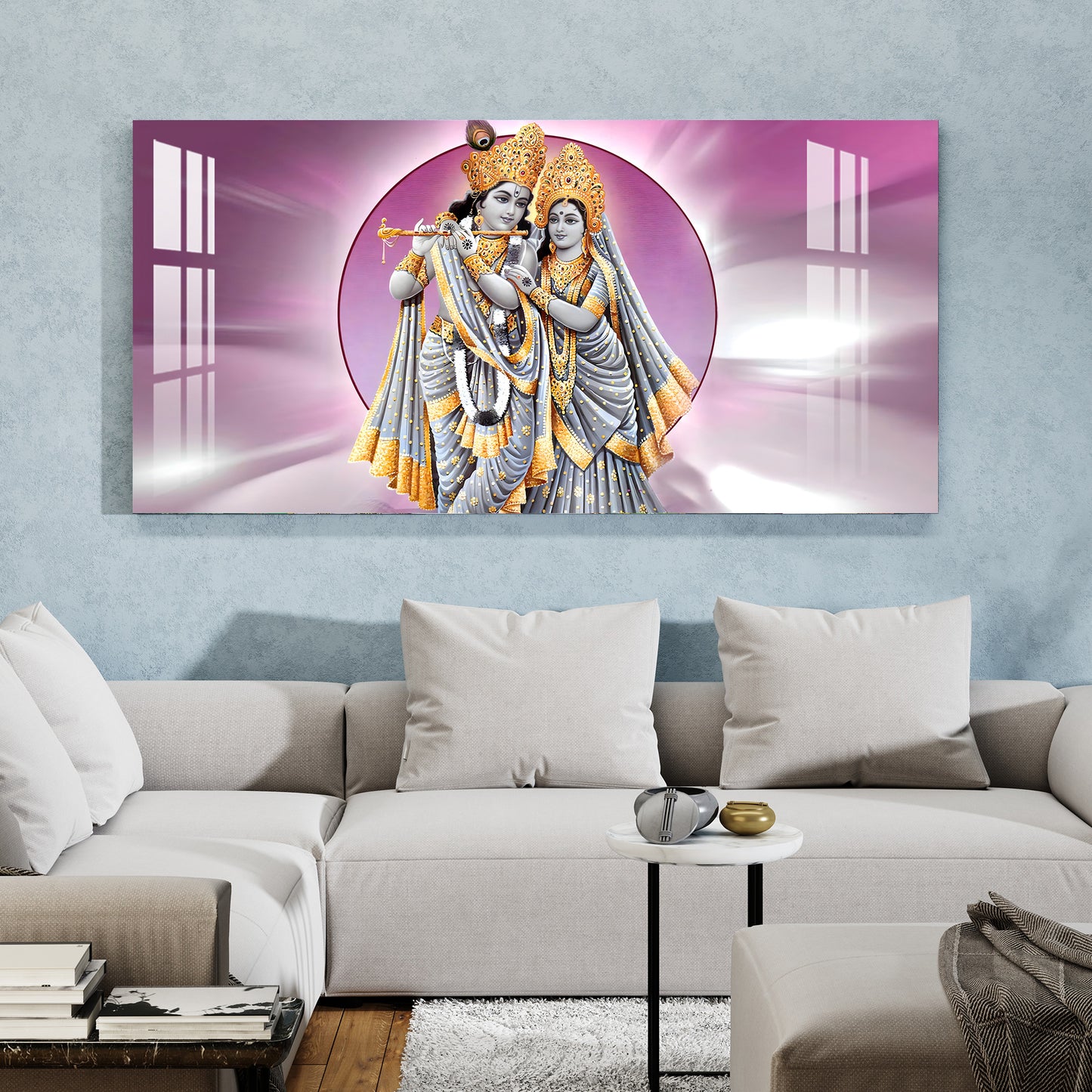 Radha Krishna in Grey & Gold Acrylic Wall Art