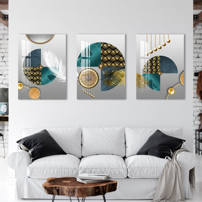 Circle Geometric Feather Acrylic Wall Art (Set of 3)