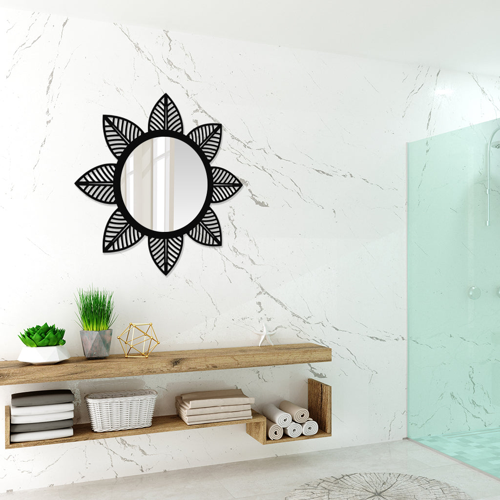 Round Metal Wall Mirror With Leaf