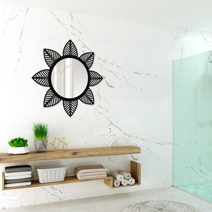 Round Metal Wall Mirror With Leaf