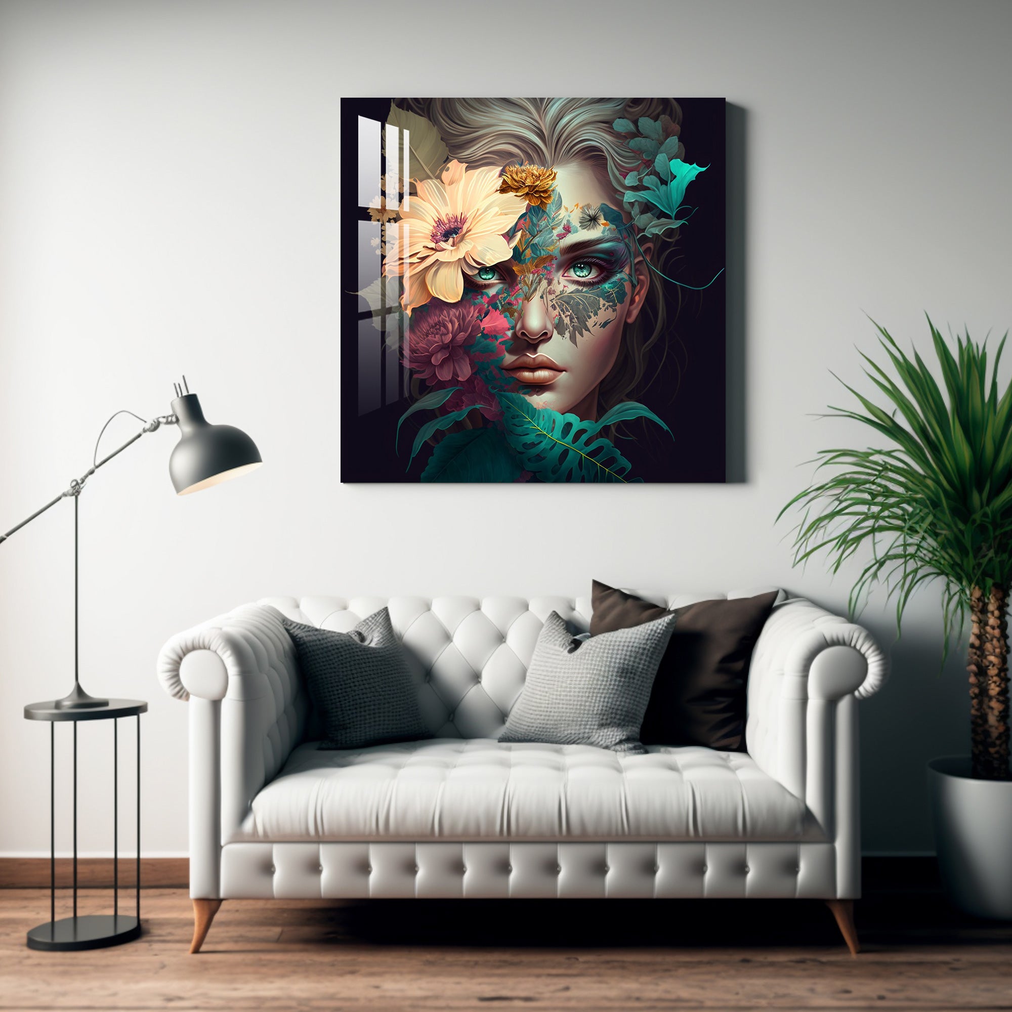 Women with Floral Face Acrylic Wall Art