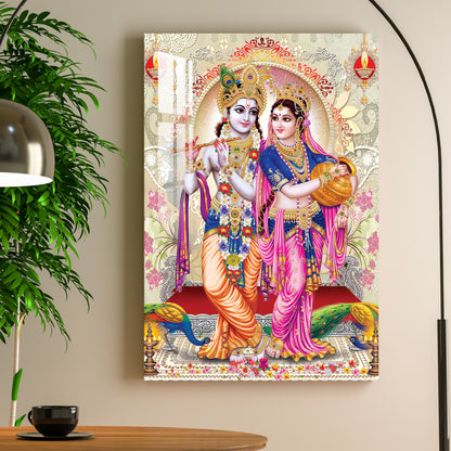 Radha Krishna & Peacocks Acrylic Wall Art