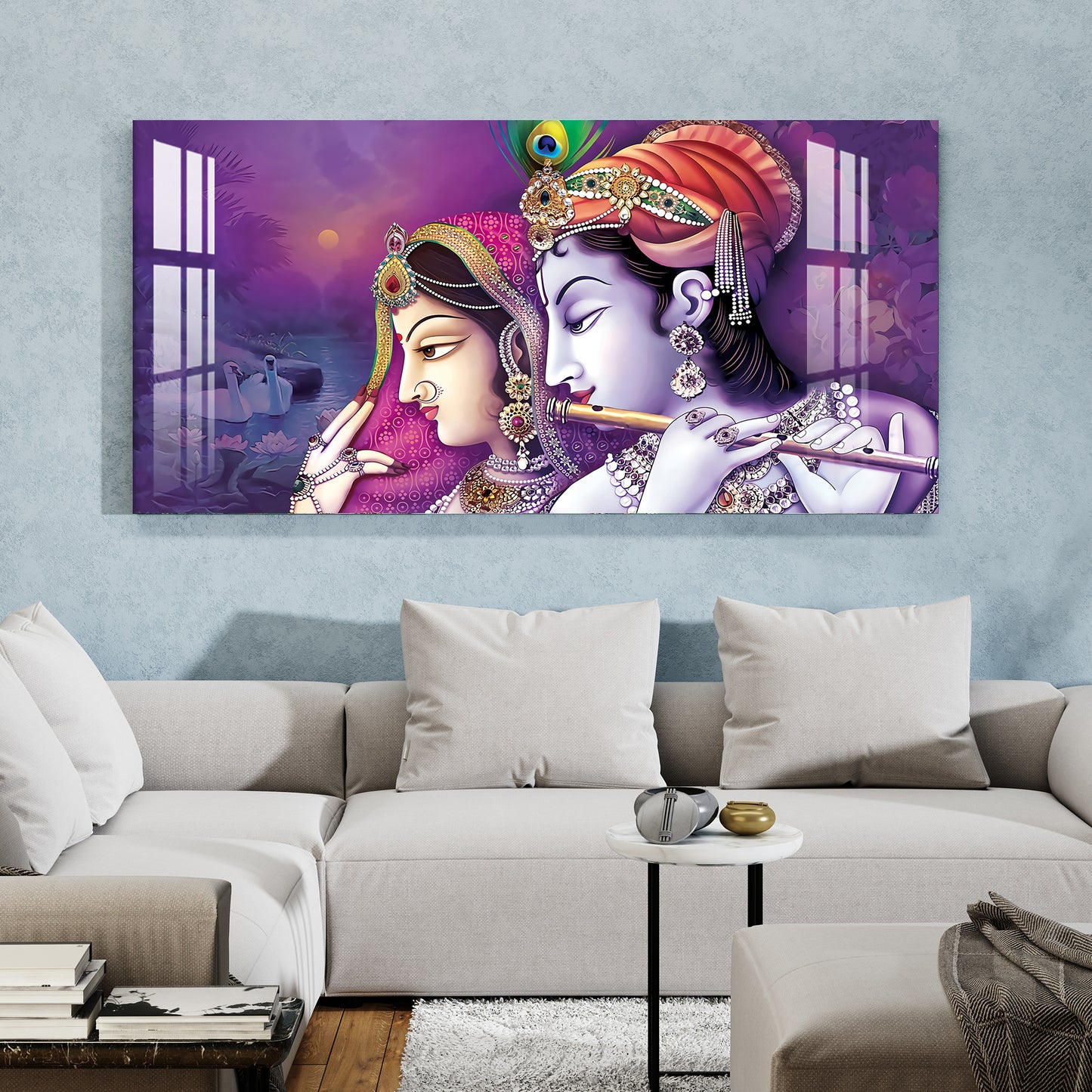 Beautiful Radha Krishna with Flute Acrylic Wall Art