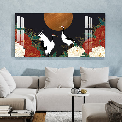 Black & White Birds in Garden Acrylic Wall Art