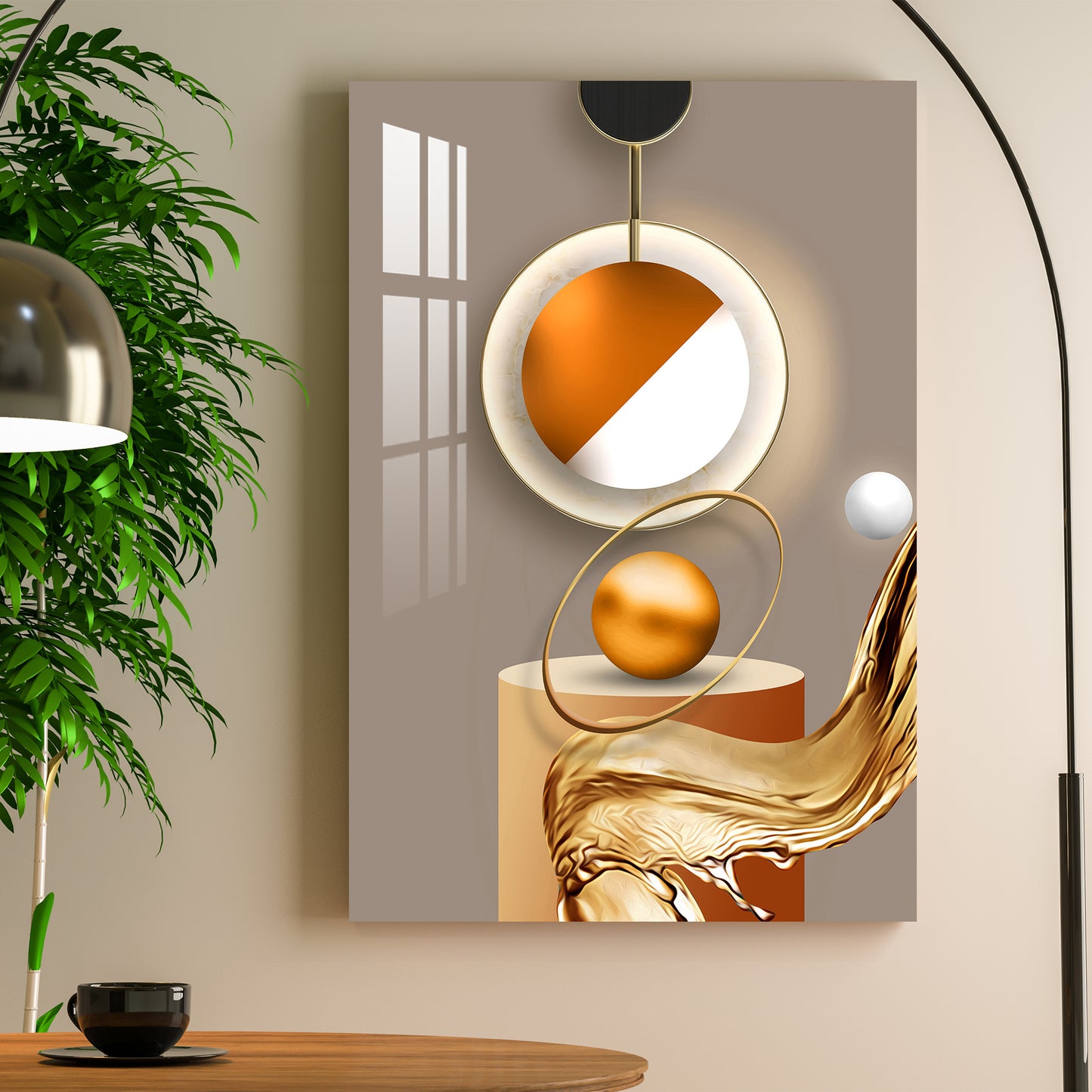 Abstract Orange & White Ball Acrylic Wall Art