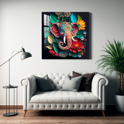 Ganpati with Leaves & Flower Acrylic Wall Art