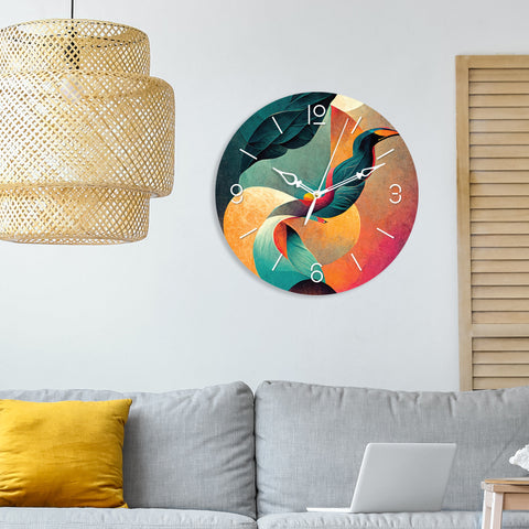 Colorful Leaves Printed Acrylic Wall Clock