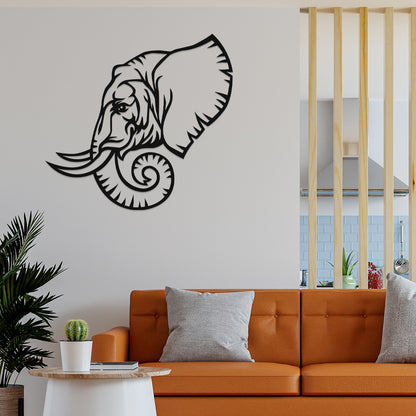 3D Look Elephant Face Metal Wall Art