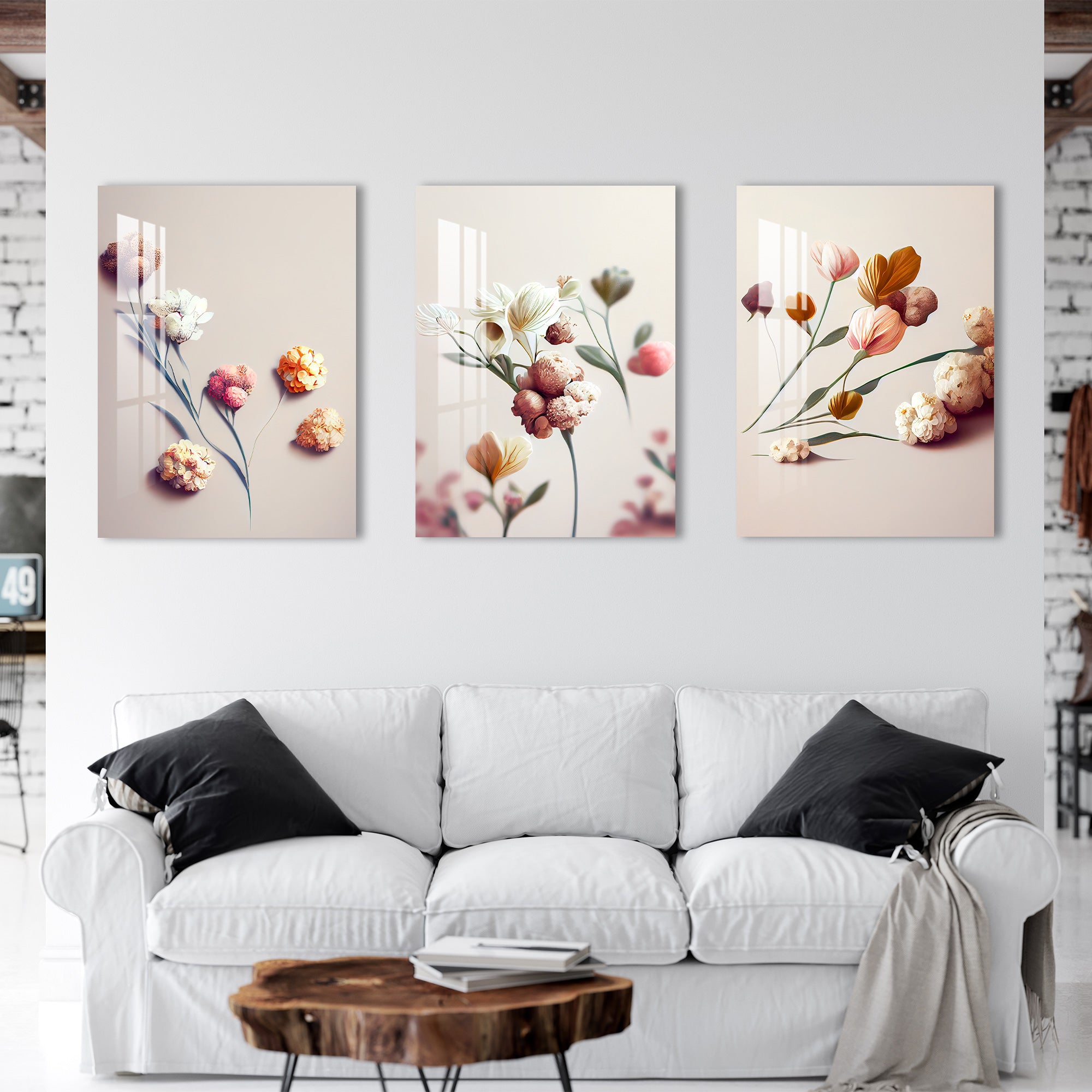 Vintage Floral Acrylic Wall Art (Set of  3)