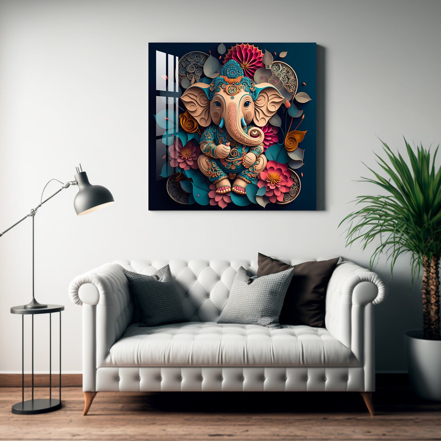 Floral Ganpati Acrylic Wall Art