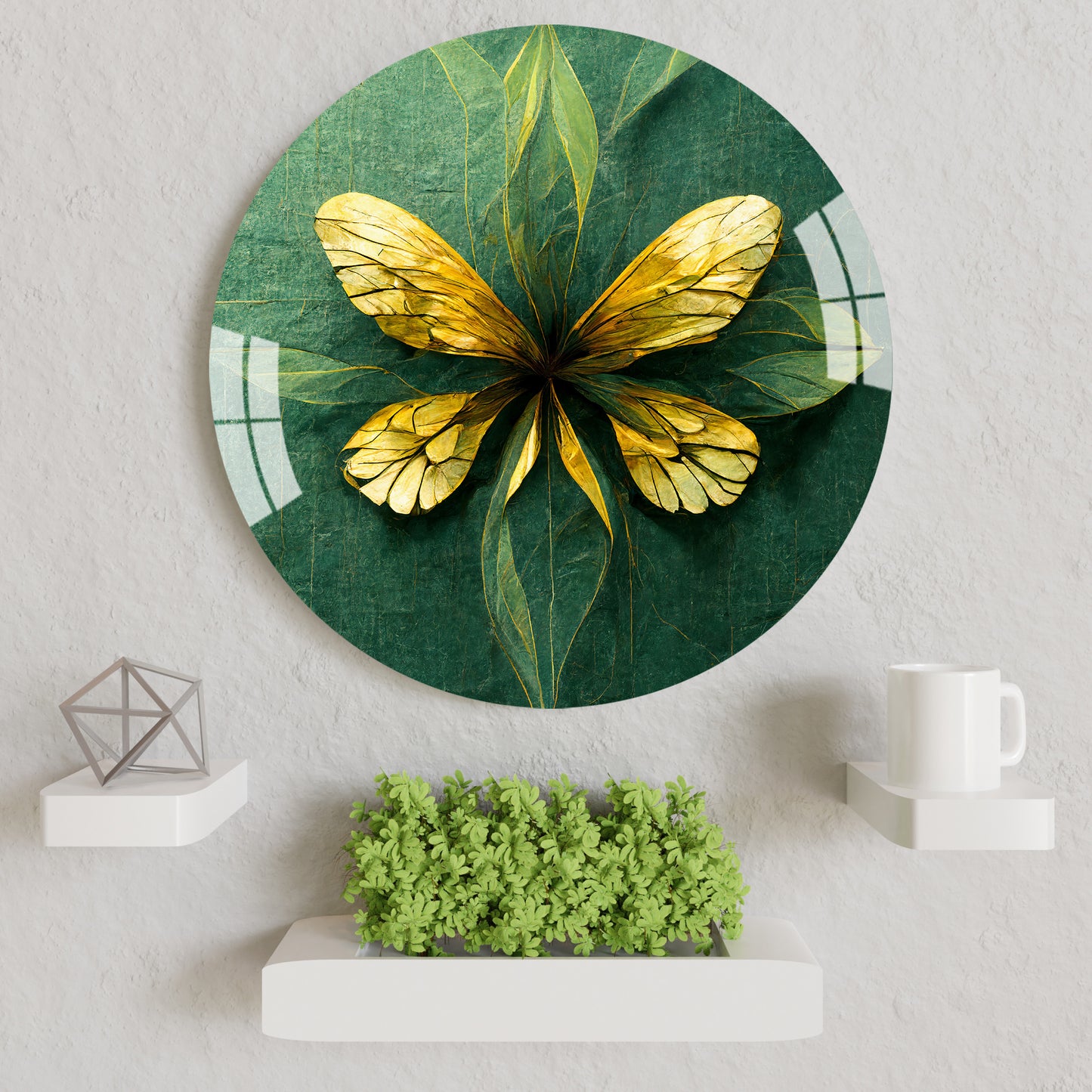 Golden Butterfly Round Acrylic Wall Art