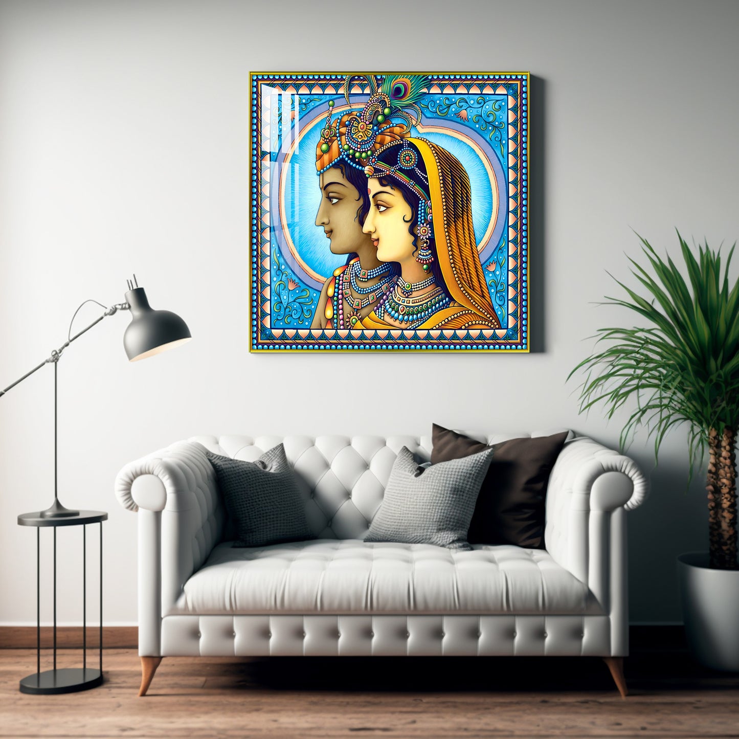 Lord Krishna and Radha Side Face Acrylic Wall Art