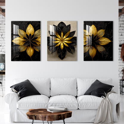 Black and Golden Floral Acrylic Wall Art (Set of 3)