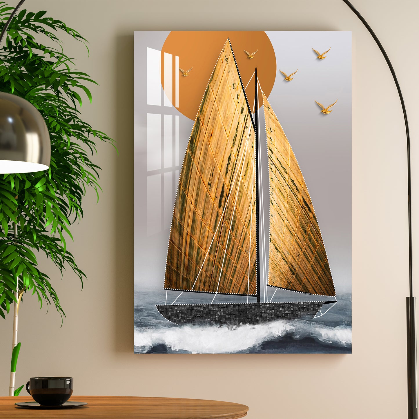 Golden Sailboat Acrylic Wall Art