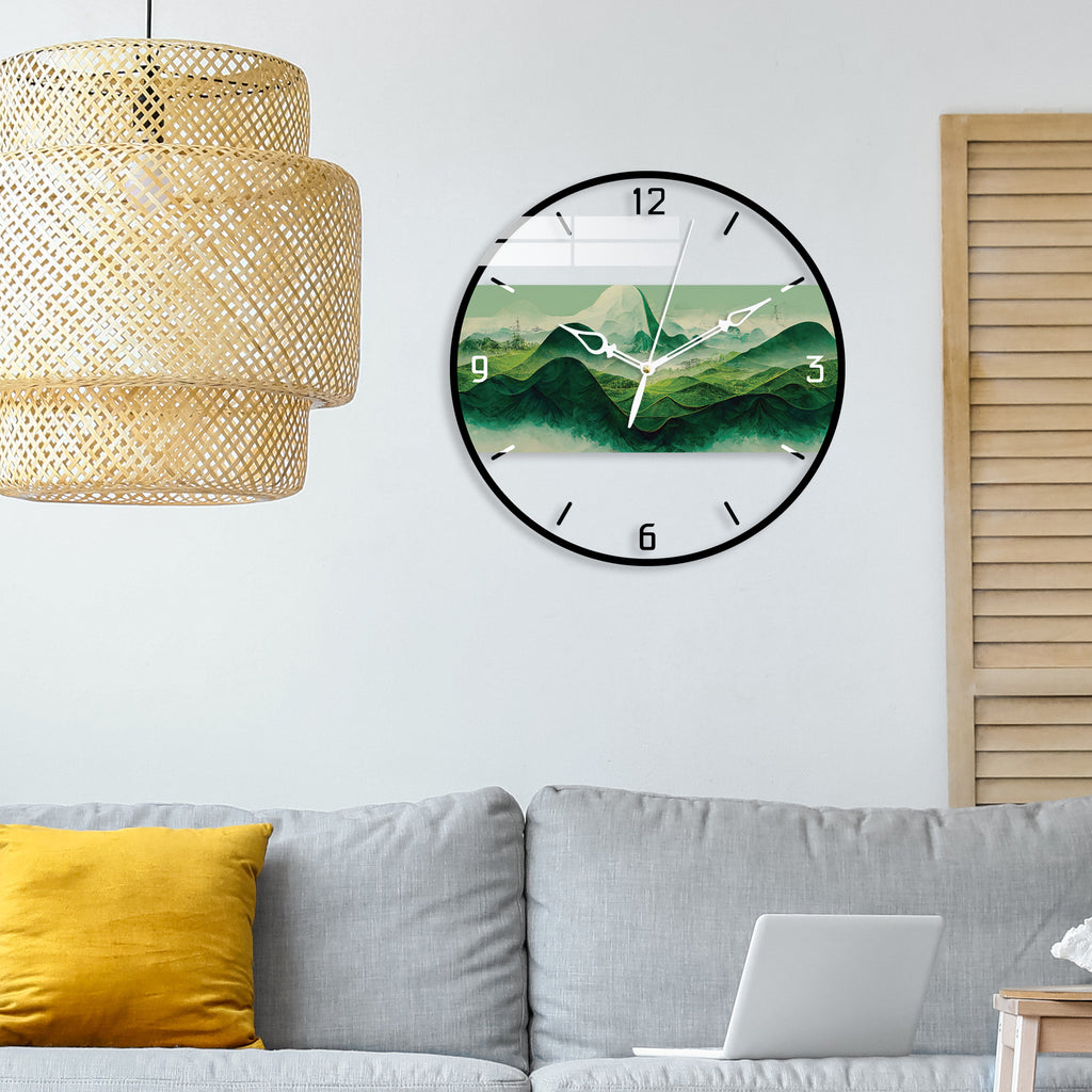 Lush Green Mountains Printed Acrylic Wall Clock