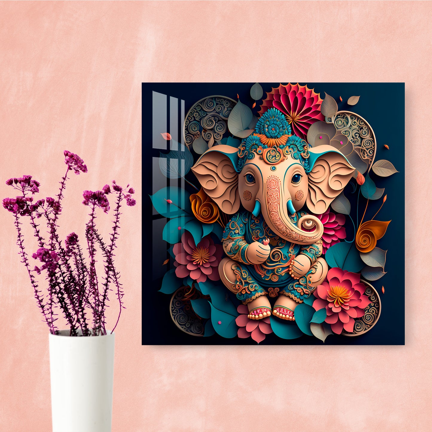 Floral Ganpati Acrylic Wall Art