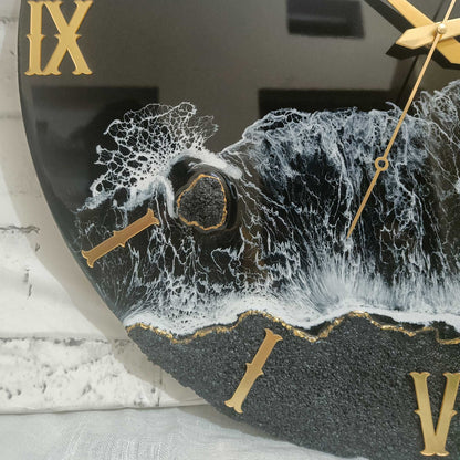 Black Beach View Epoxy Resin Wall Clock