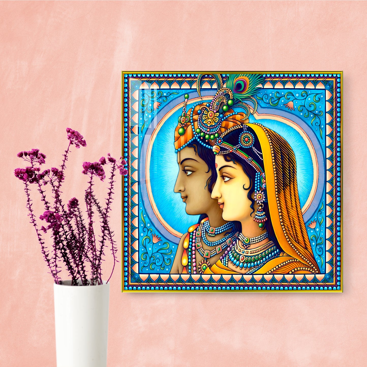 Lord Krishna and Radha Side Face Acrylic Wall Art