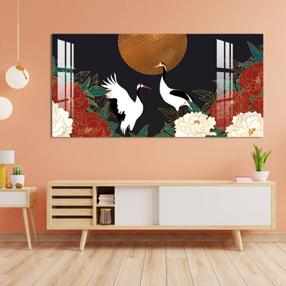 Black & White Birds in Garden Acrylic Wall Art