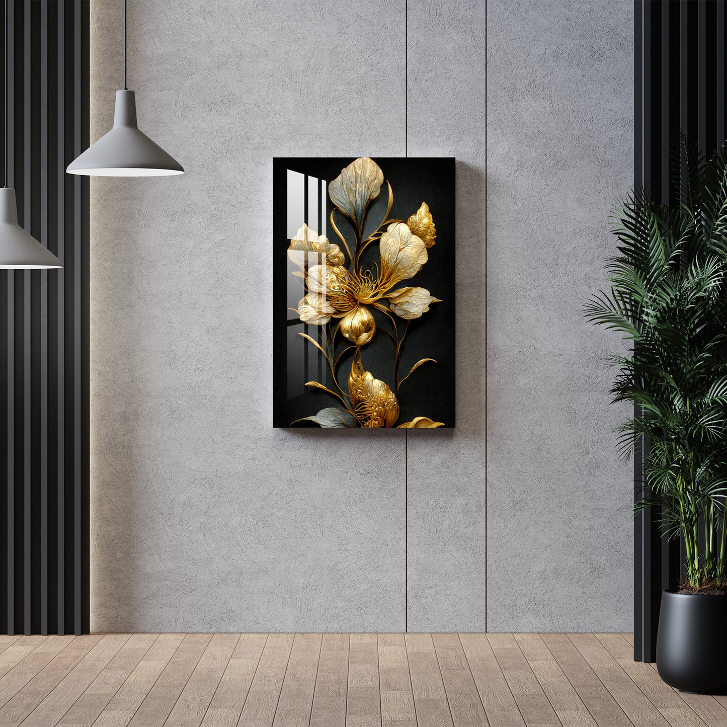 Classic Golden & Black Shade Floral Acrylic Wall Art