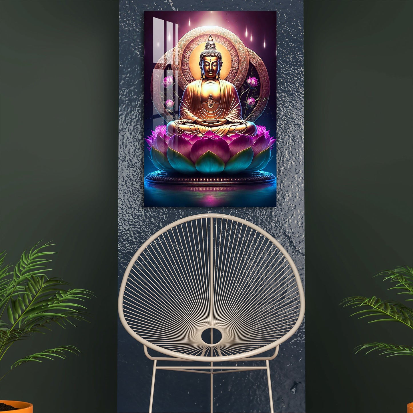 Lord Buddha With Lotus Acrylic Wall Art - 29.5X20 inches / 8MM (Premium)