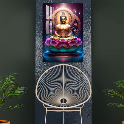 Lord Buddha With Lotus Acrylic Wall Art