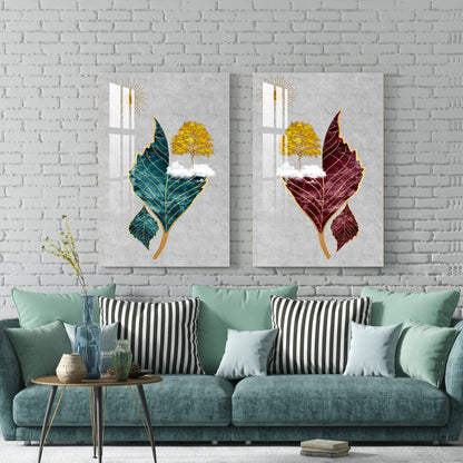 Vibrant Leaves Acrylic Wall Art (Set Of 2)