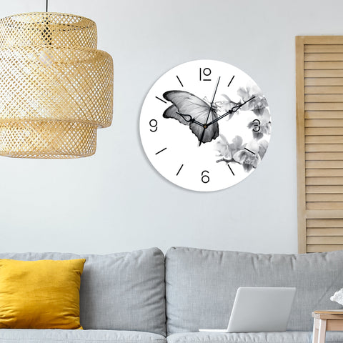 Black Butterfly Printed Acrylic Wall Clock