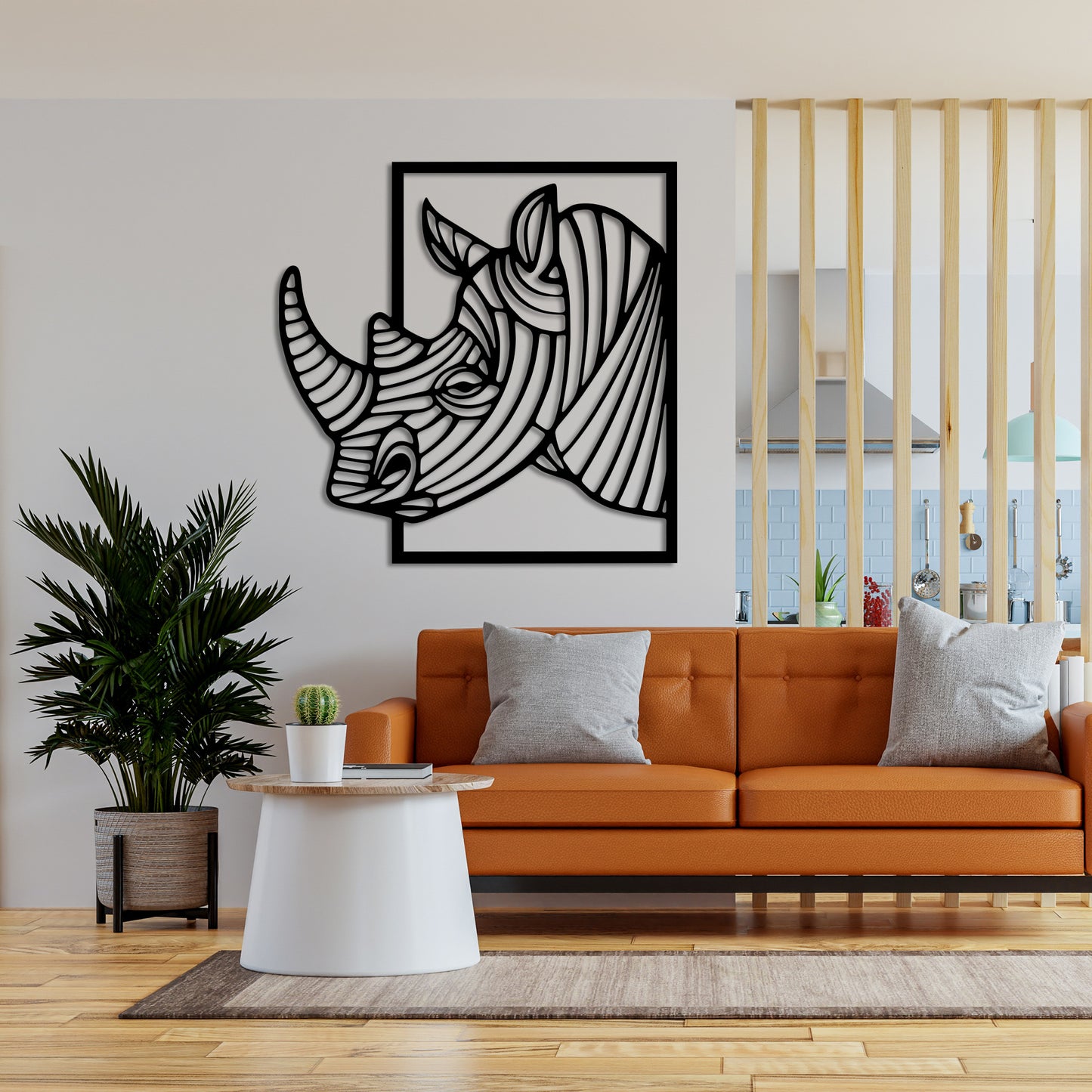 Rhinoceros with Big Horn Metal Wall Art