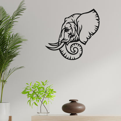 3D Look Elephant Face Metal Wall Art