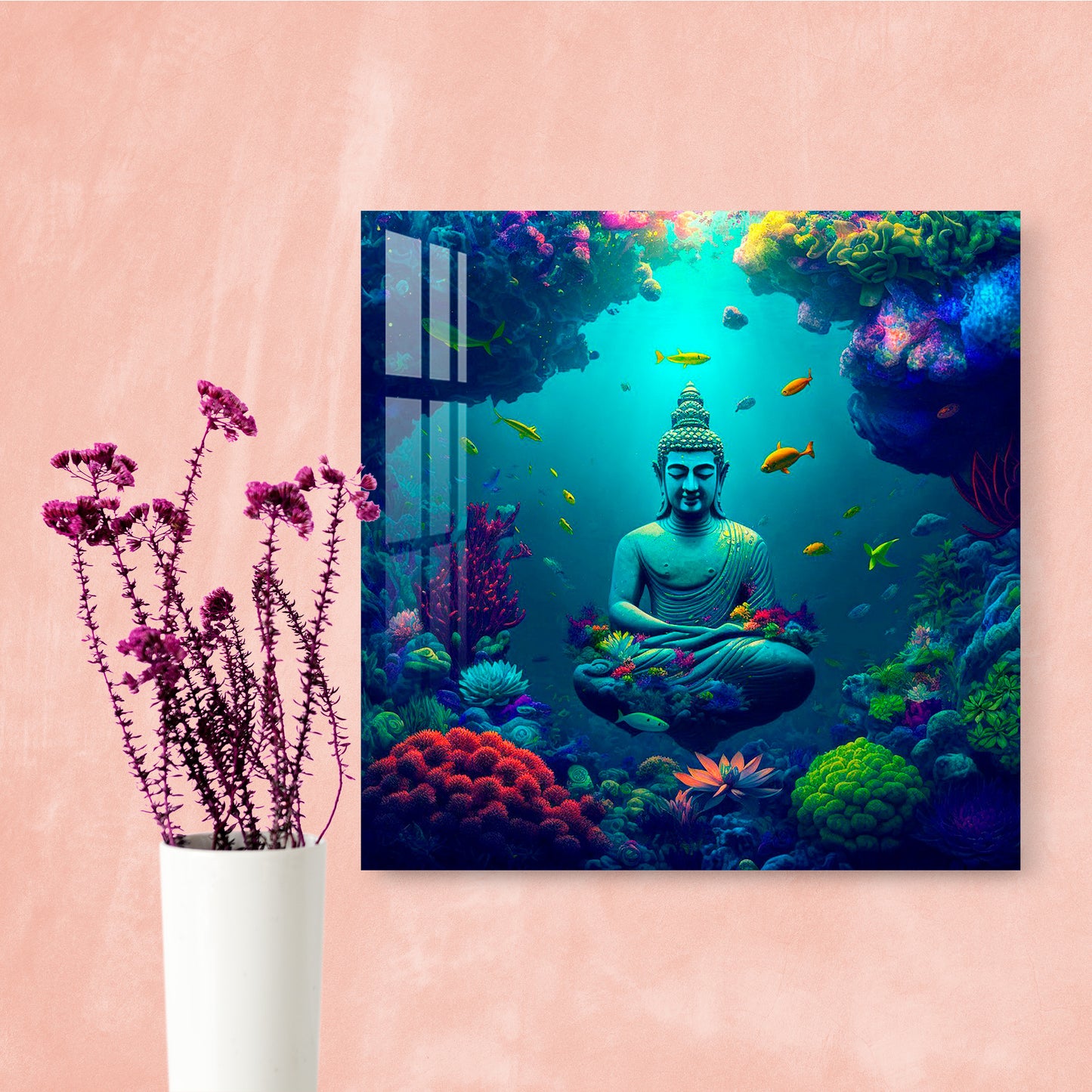 Buddha Meditating Under Water Acrylic Wall Art