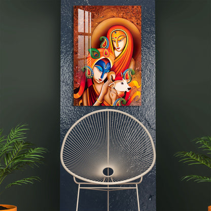 Radha Krishna With Calf Acrylic Wall Art