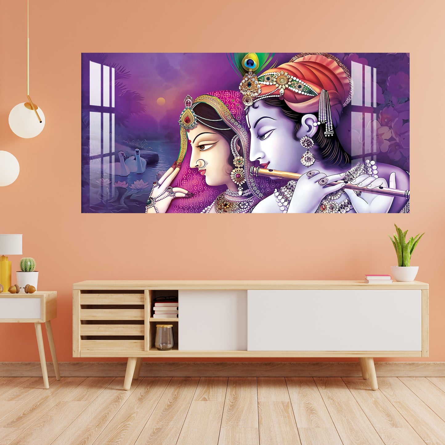 Beautiful Radha Krishna with Flute Acrylic Wall Art