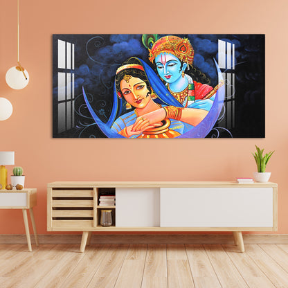 Radha Krishna on Moon Acrylic Wall Art