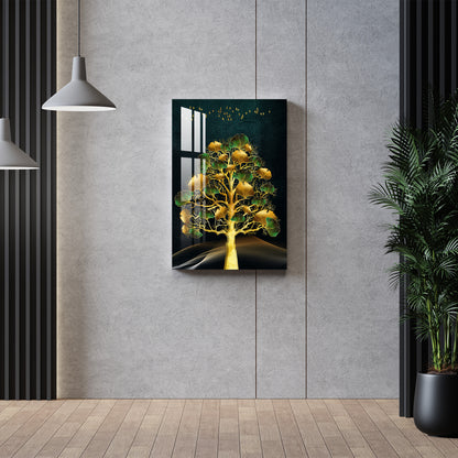 Tree with Golden & Green Leaves Acrylic Wall Art