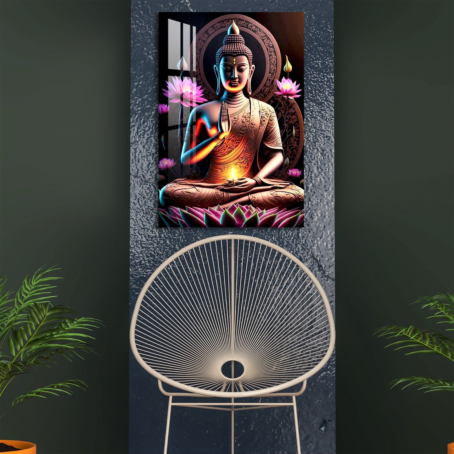 Buddha With Flowers Acrylic Wall Art