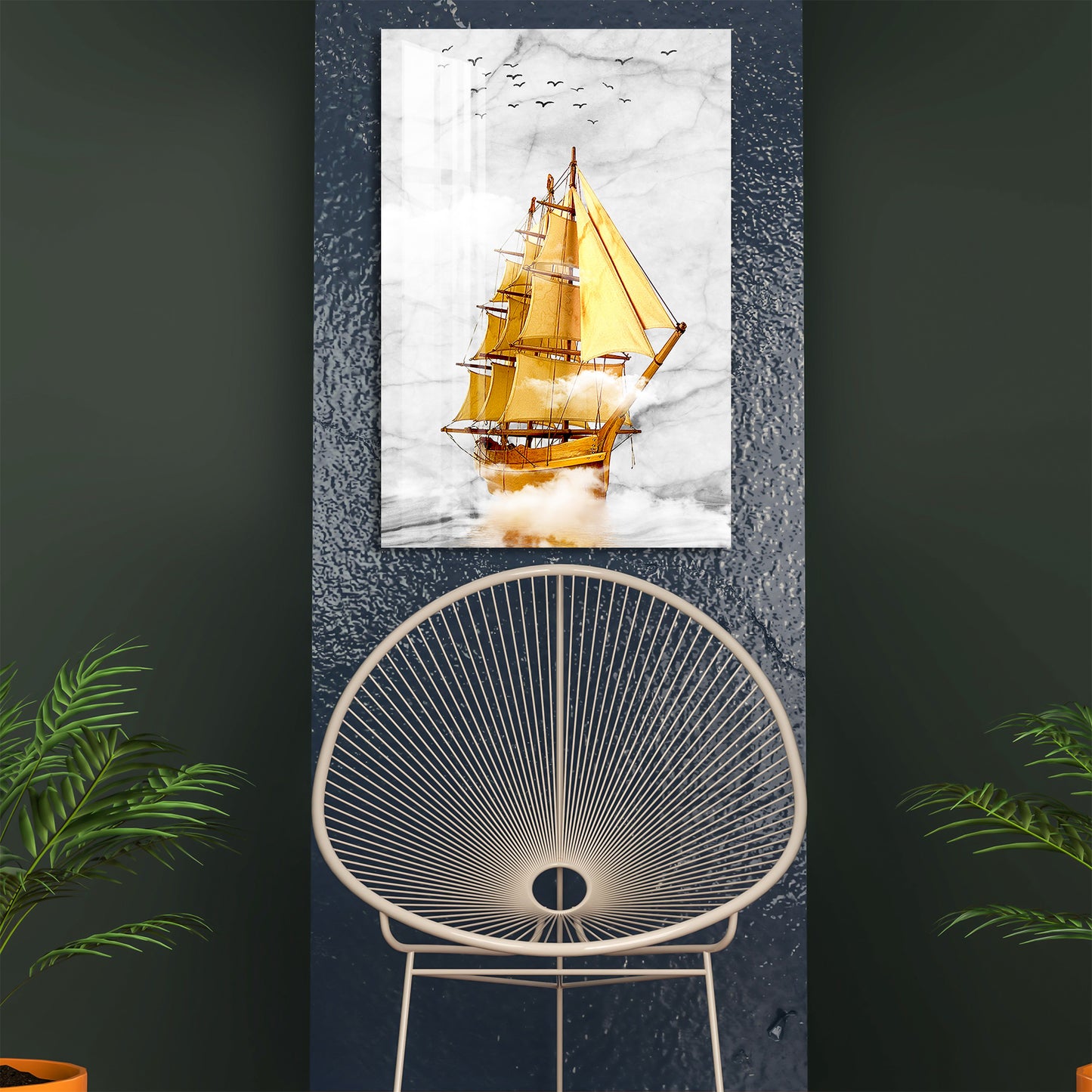 Golden Sailboat Acrylic Wall Art