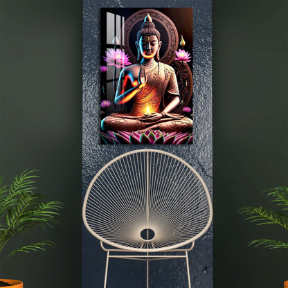 Buddha With Flowers Acrylic Wall Art - 29.5X20 inches / 5MM