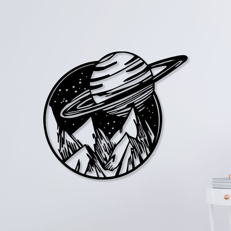 Planet On Mountain Metal Wall Art