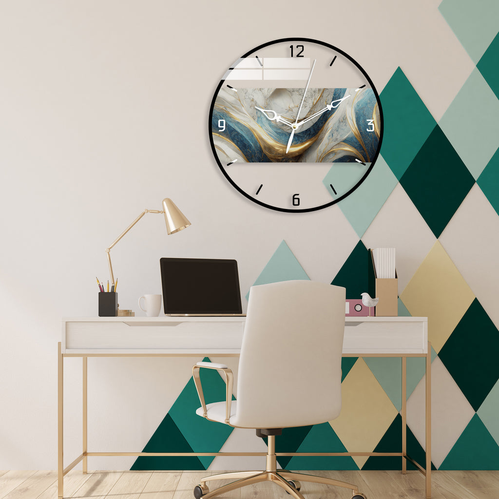 Golden Textured Marble Effect Printed Acrylic Wall Clock