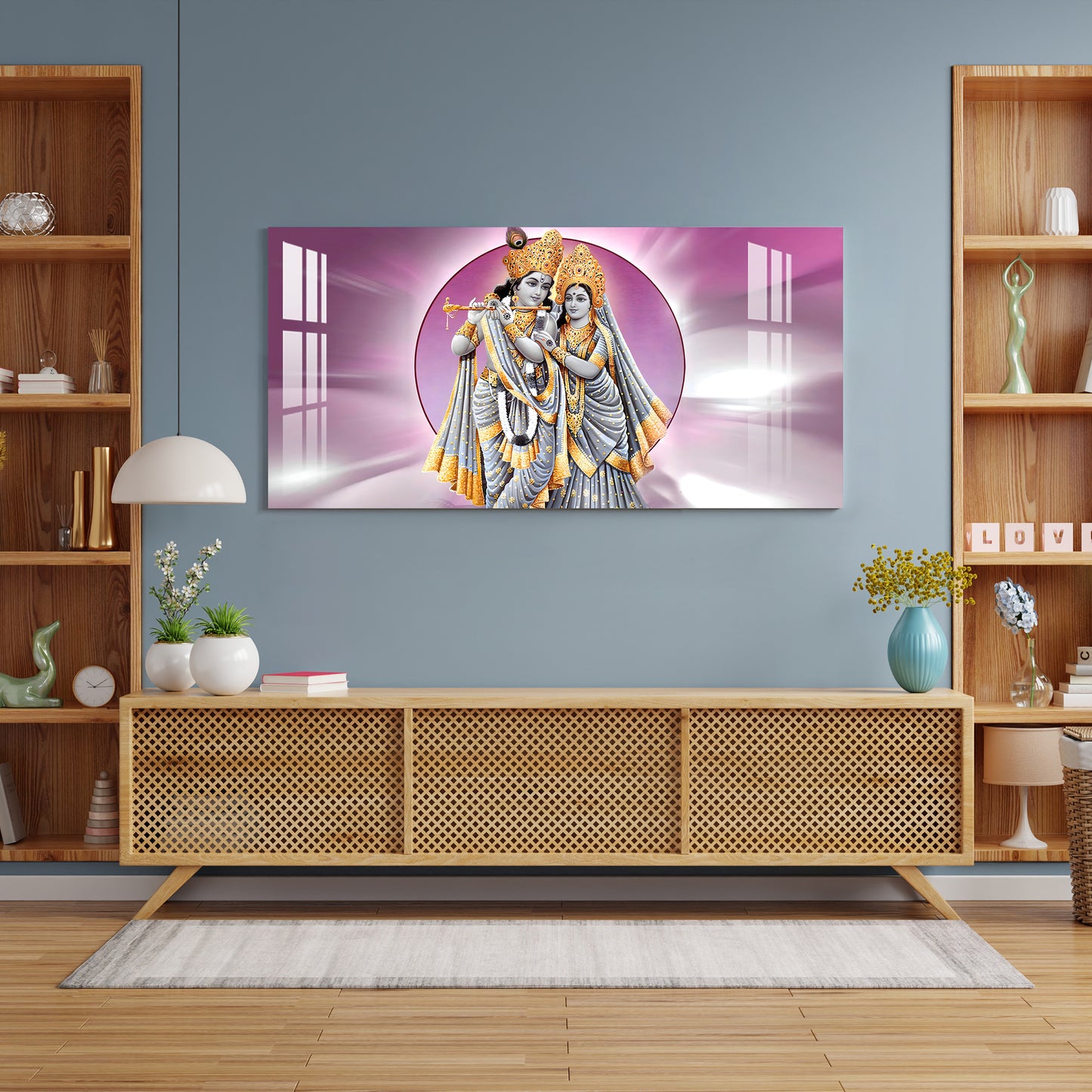 Radha Krishna in Grey & Gold Acrylic Wall Art