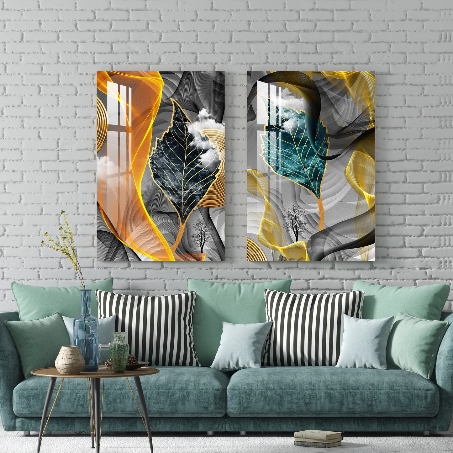 Abstract Leaves Acrylic Wall Art (Set Of 2)