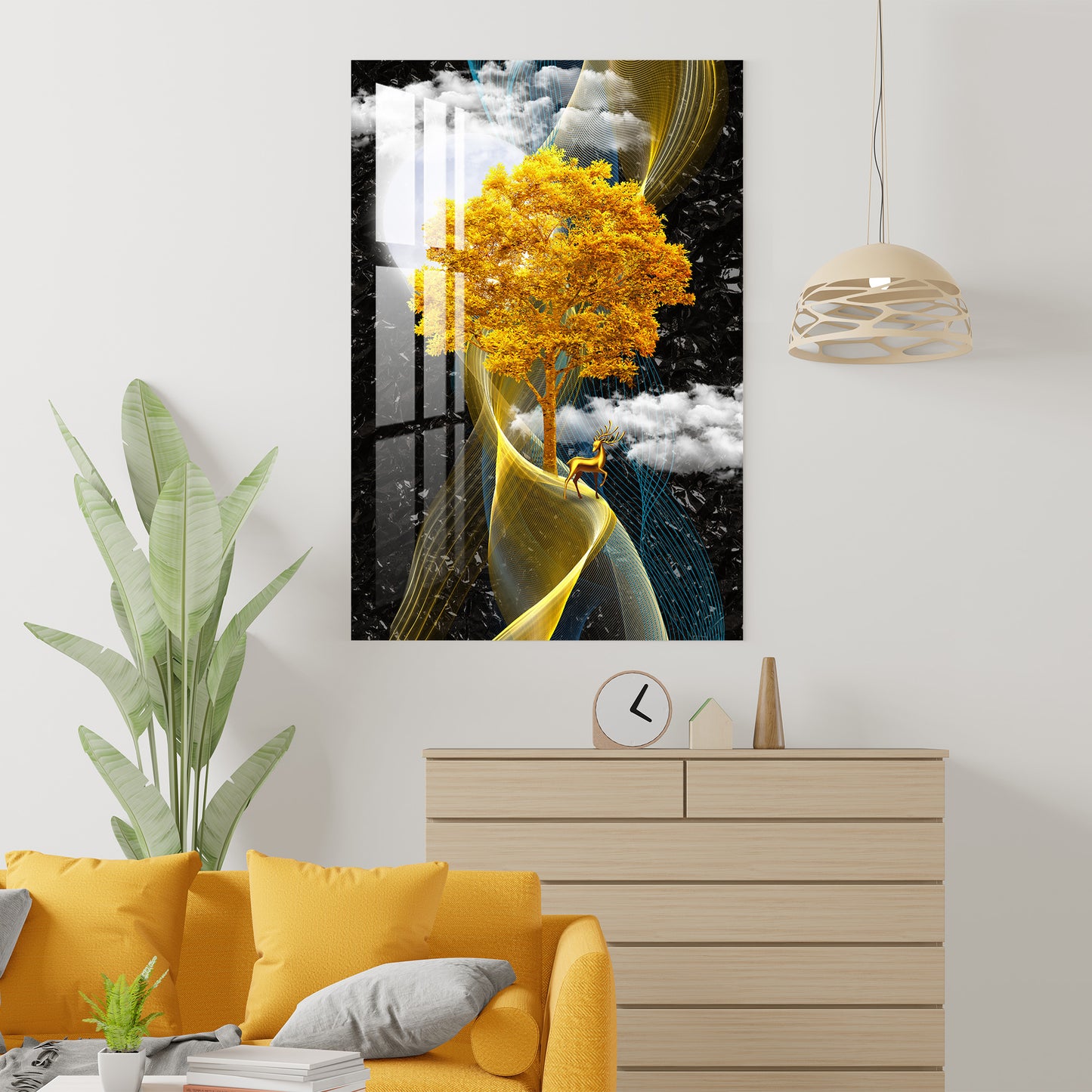 Golden Tree with Smokey Cloud Acrylic Wall Art