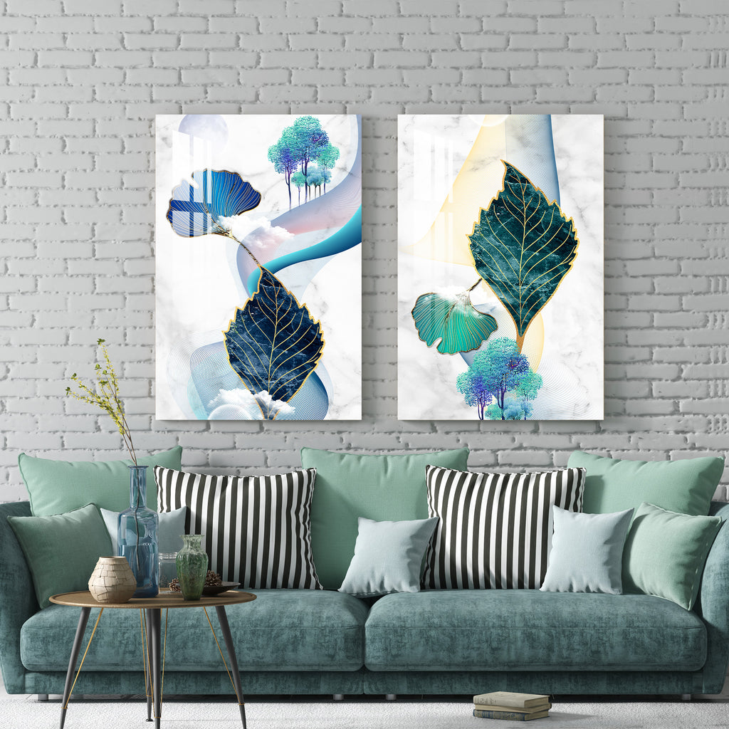 Colorful Naples with Leaves Acrylic Wall Art (Set Of 2)