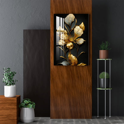 Classic Golden & Black Shade Floral Acrylic Wall Art