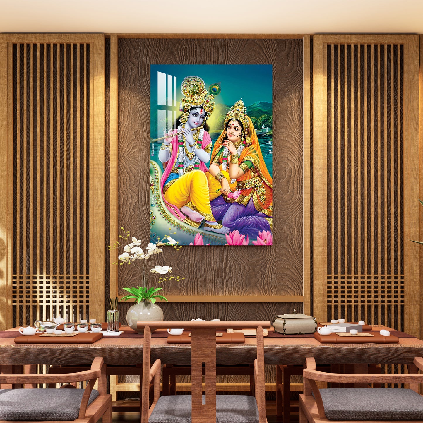 Radha Krishna on River Bank Acrylic Wall Art