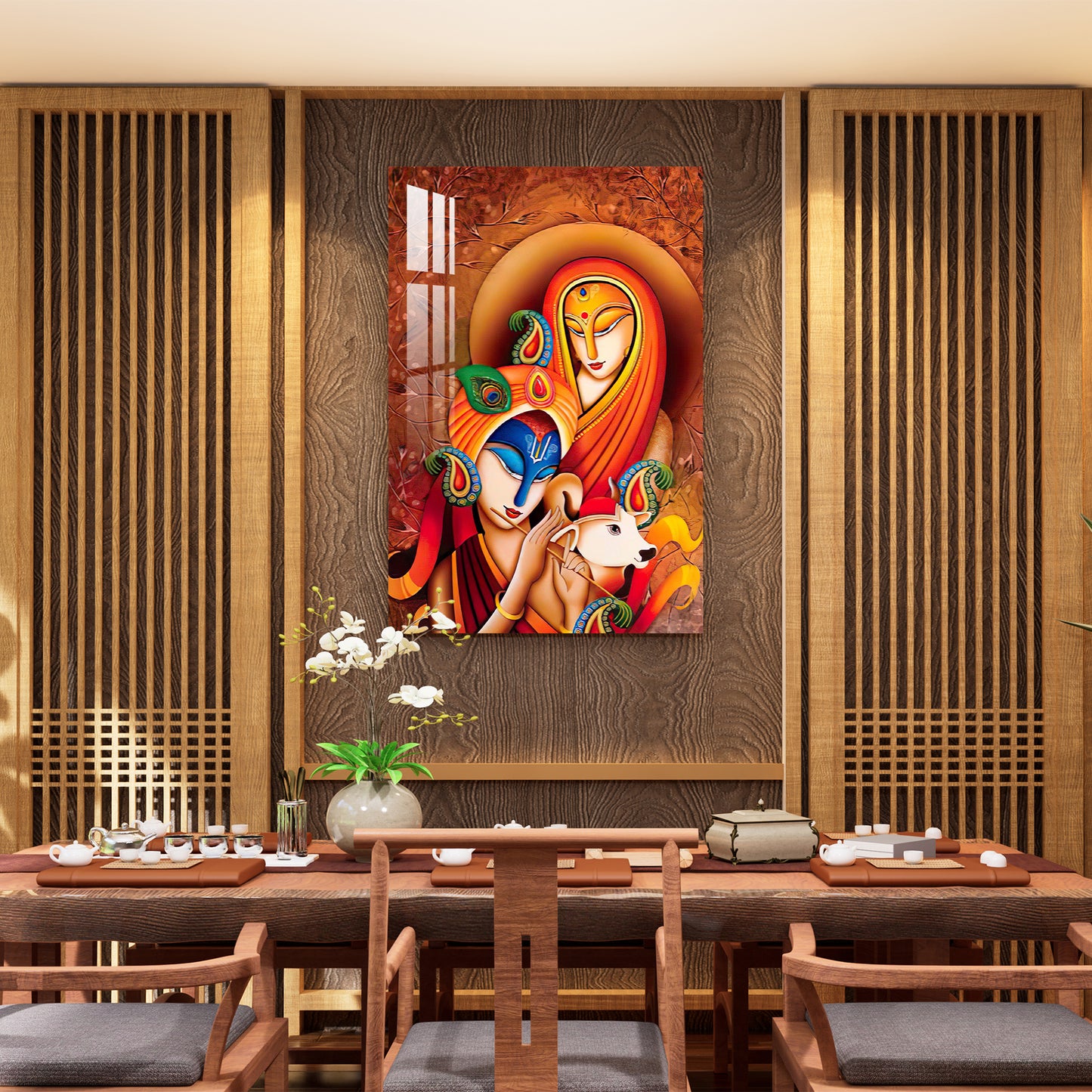 Radha Krishna With Calf Acrylic Wall Art