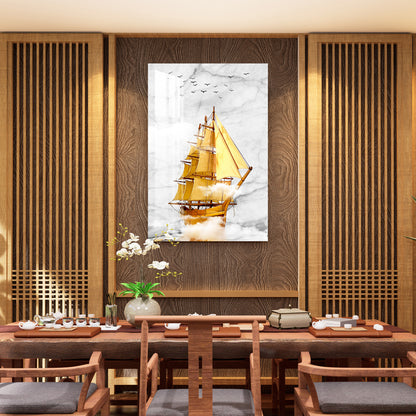 Golden Sailboat Acrylic Wall Art